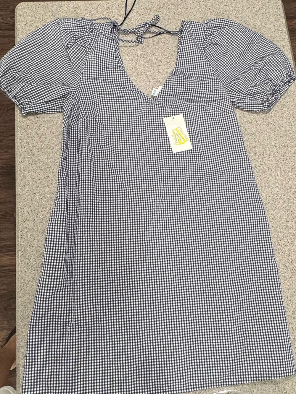 Plaid Gingham Puff-Sleeve Dress